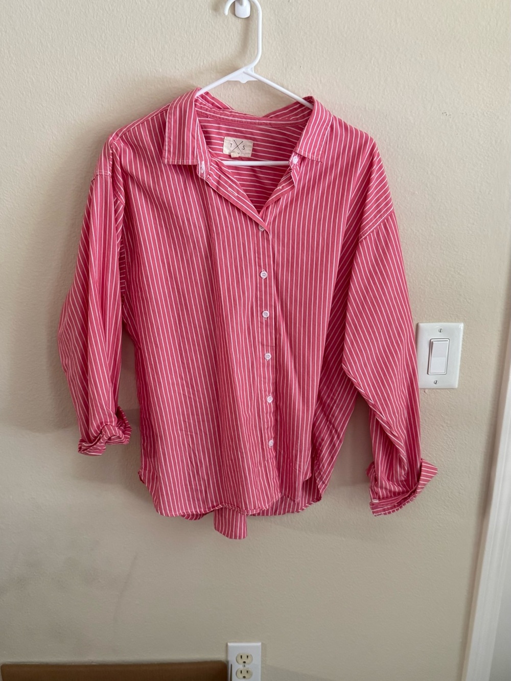 Francesca's Collections Pink and White Striped Button-Down Shirt